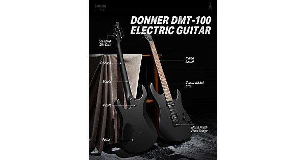 Jual Donner DMT 100B Solid Body Electric Guitar, Black Matte